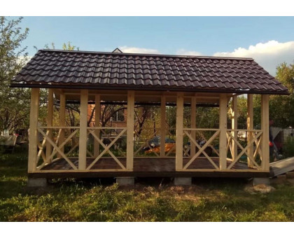 Беседка дачная деревянная "Гостевая" в Талдомский городской округ с двухскатной крышей
